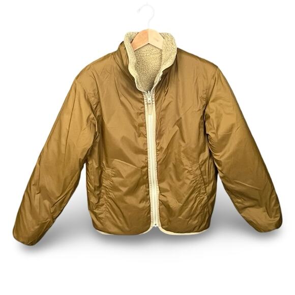 UNIQLO Mens XS Fleece Jacket Full Zip Sherpa Tan Beige Soft Cozy Reversible - Picture 5 of 8